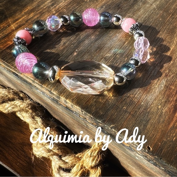 12mm Chunky oversized Aura Quartz beaded white quartz dainty bracelet handmade - Picture 1 of 3